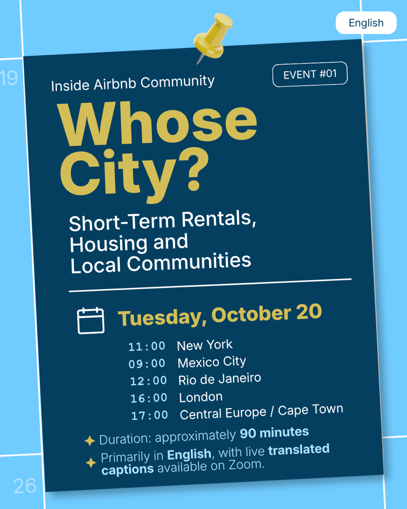 Whose City? Short-Term Rentals, Housing and Local Communities — Tuesday, October 20, 2026